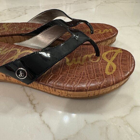 Sam Edelman Tanya Cork Wedge Sandals Women Size 8 Black Brown Thong Flip Flops - Picture 4 of 8